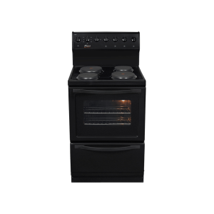 UNIVA 60CM STOVE 4 SOLID PLATES WITH WARMER DRAWER - BLACK