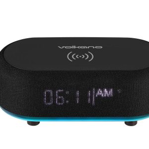 Volkano Radiant Series Alarm Clock with Wireless Charging and Speaker - Black