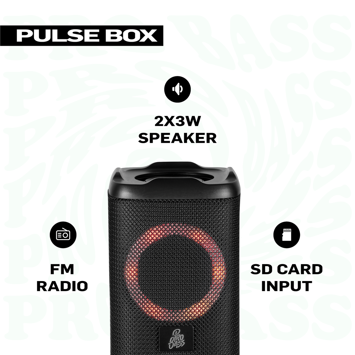 Pro Bass Pulse Box Portable Bluetooth Speaker - Black - Image 3